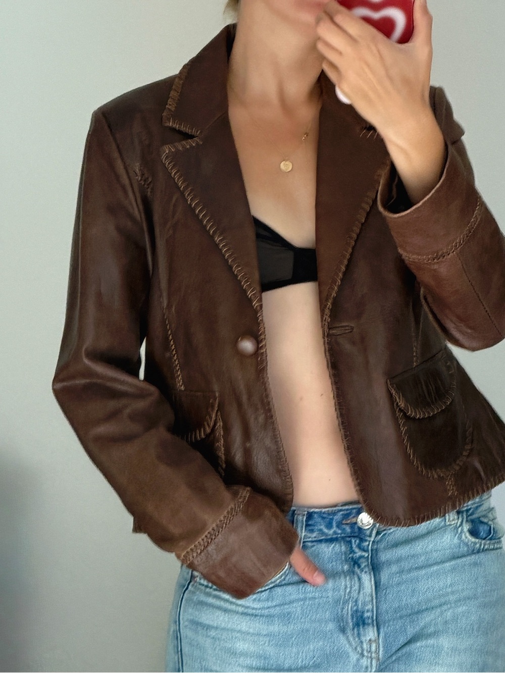 Vintage Brown Leather Blazer Jacket
